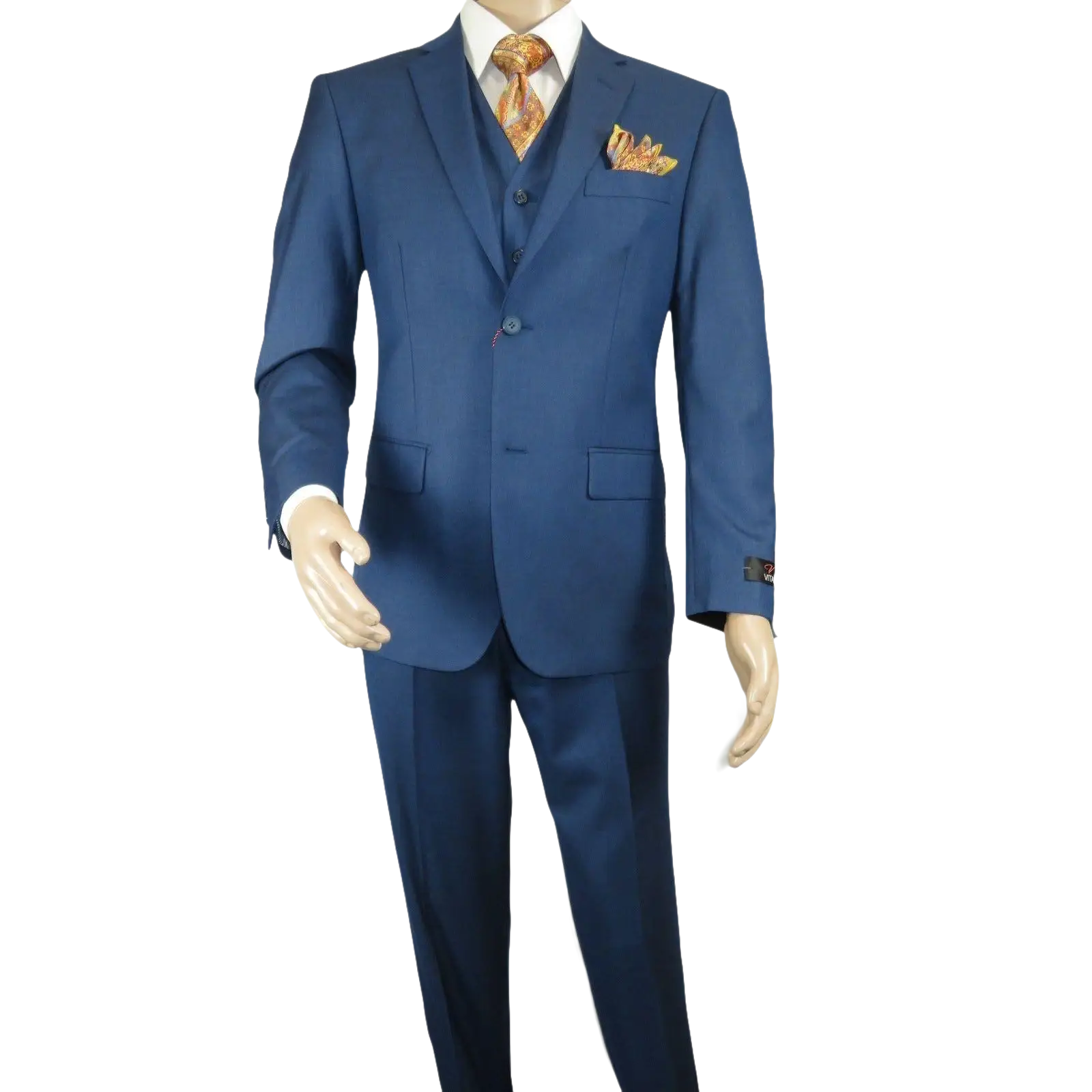 Mens Vitali Three Piece Suit Vested Sharkskin Sheen M3090 Royal blue Regular fit - J.Valintin Men's Wear Legend - 31894