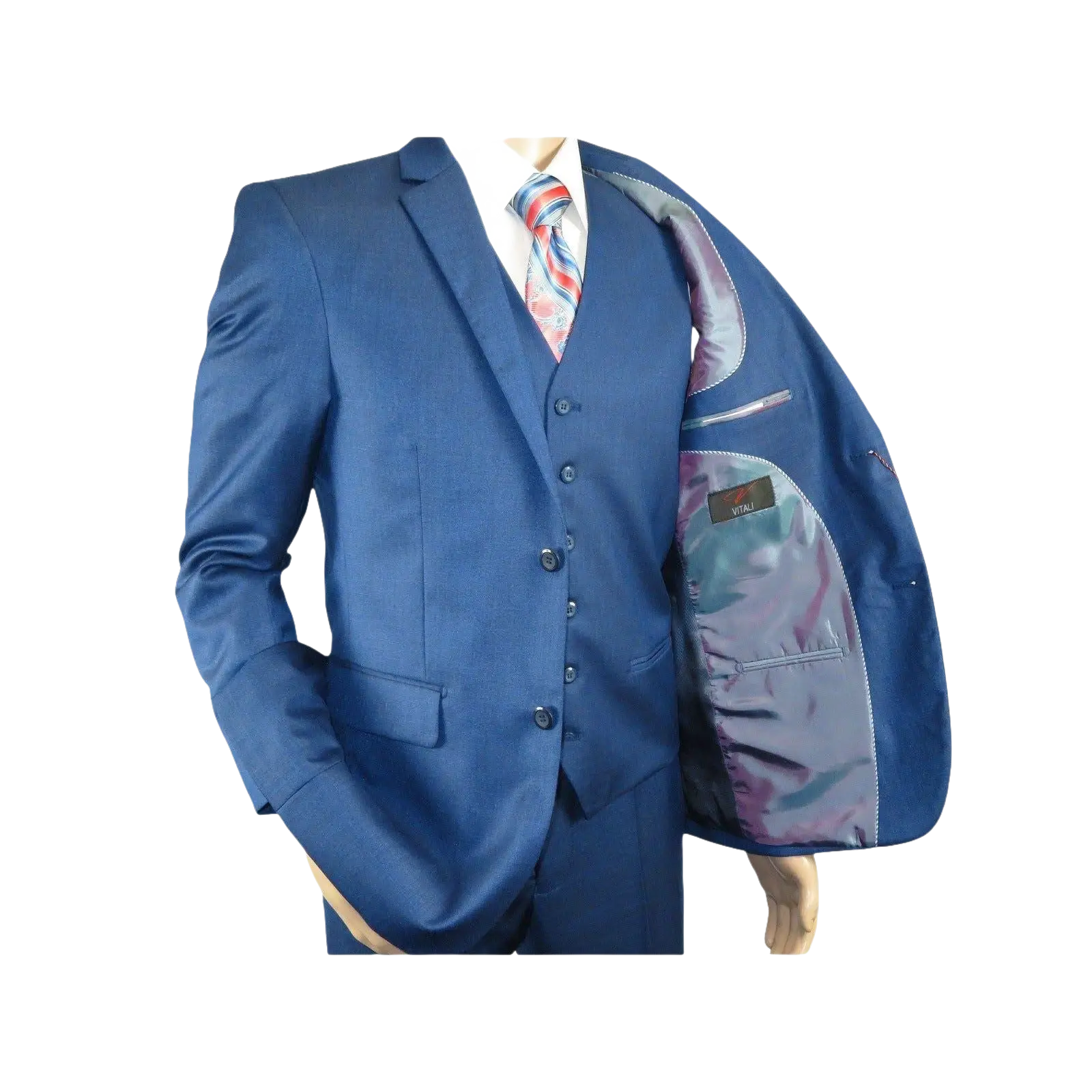 Mens Vitali Three Piece Suit Vested Sharkskin Sheen M3090 Royal blue Regular fit - J.Valintin Men's Wear Legend - 31894