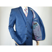 Mens Vitali Three Piece Suit Vested Sharkskin Sheen M3090 Royal blue Regular fit - J.Valintin Men's Wear Legend - 31894