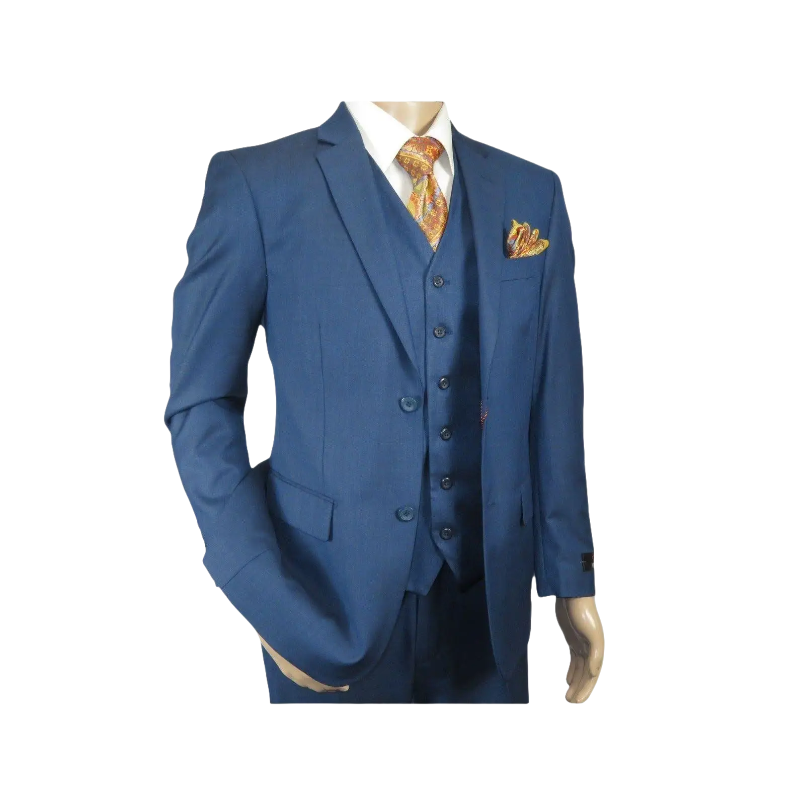 Mens Vitali Three Piece Suit Vested Sharkskin Sheen M3090 Royal blue Regular fit - J.Valintin Men's Wear Legend - 31894