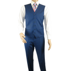 Mens Vitali Three Piece Suit Vested Sharkskin Sheen M3090 Royal blue Regular fit - J.Valintin Men's Wear Legend - 31894