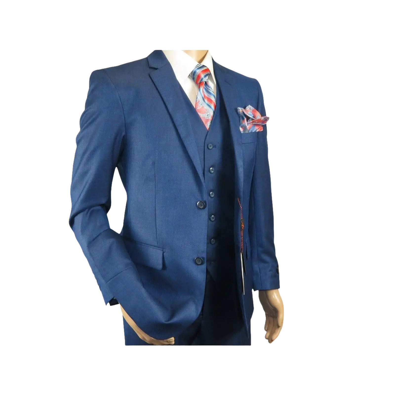 Mens Vitali Three Piece Suit Vested Sharkskin Sheen M3090 Royal blue Regular fit - J.Valintin Men's Wear Legend - 31894
