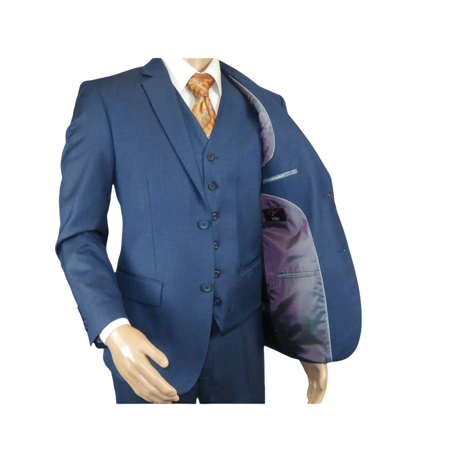 Mens Vitali Three Piece Suit Vested Sharkskin Sheen M3090 Royal blue Regular fit - J.Valintin Men's Wear Legend - 31894
