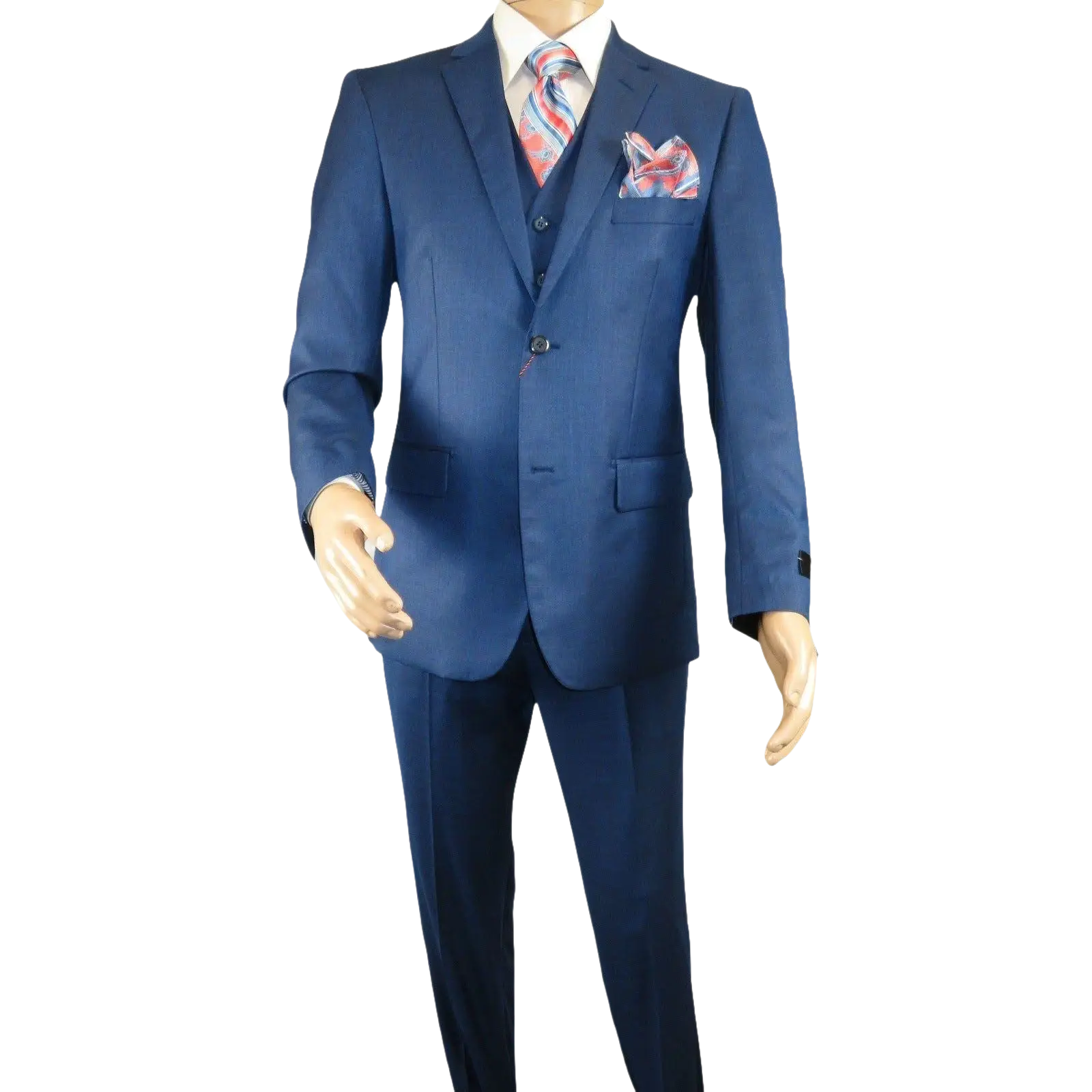 Mens Vitali Three Piece Suit Vested Sharkskin Sheen M3090 Royal blue Regular fit - J.Valintin Men's Wear Legend - 31894