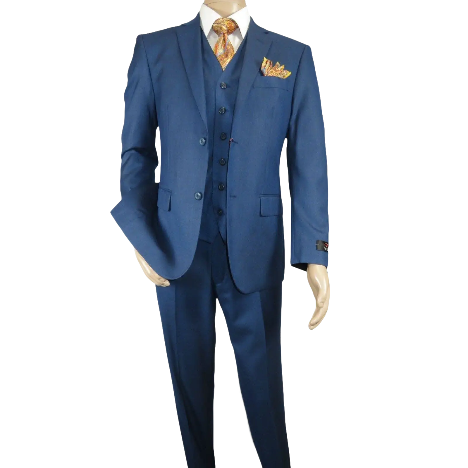 Mens Vitali Three Piece Suit Vested Sharkskin Sheen M3090 Royal blue Regular fit - J.Valintin Men's Wear Legend - 31894