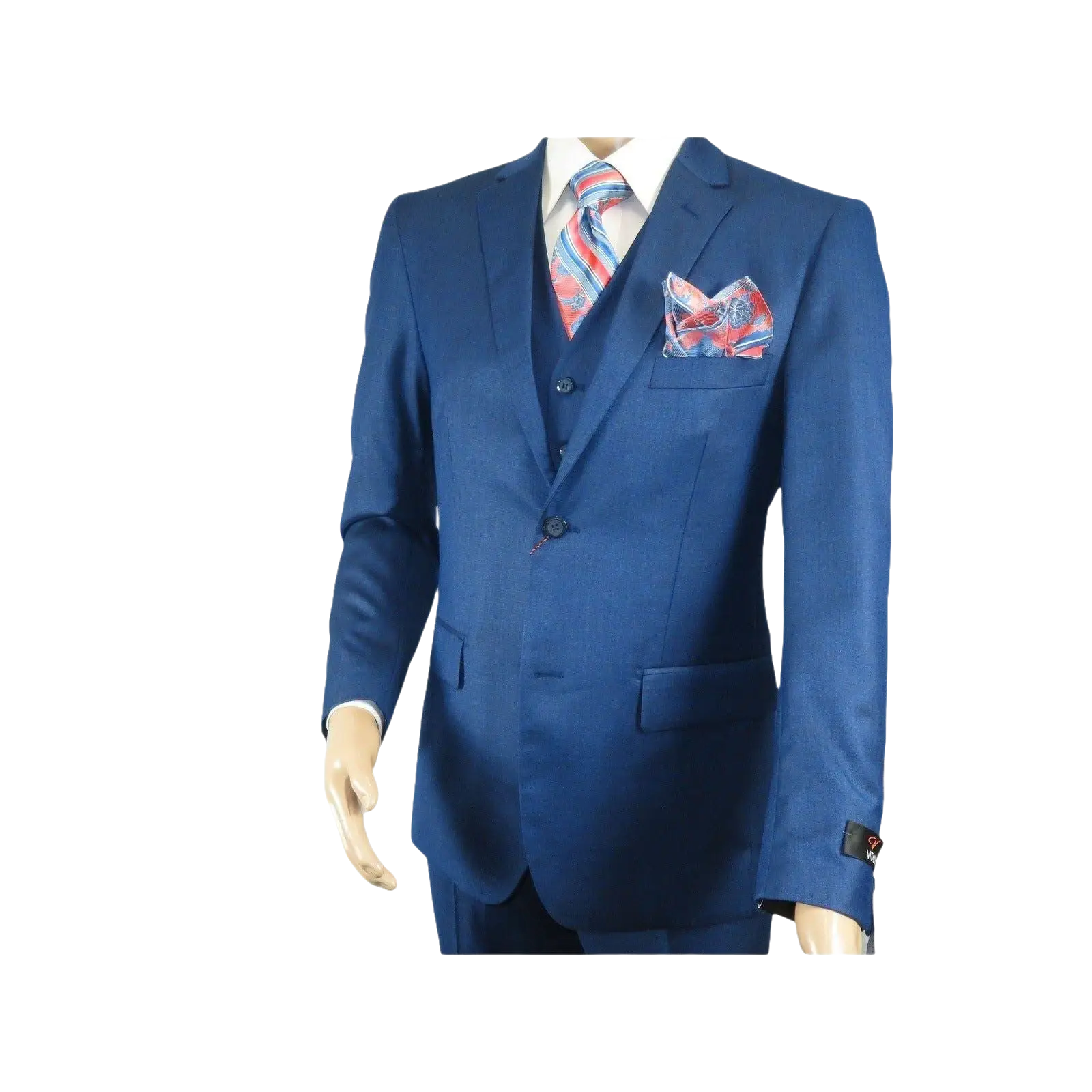 Mens Vitali Three Piece Suit Vested Sharkskin Sheen M3090 Royal blue Regular fit - J.Valintin Men's Wear Legend - 31894