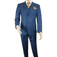 Mens Vitali Three Piece Suit Vested Sharkskin Sheen M3090 Royal blue Regular fit - J.Valintin Men's Wear Legend - 31894