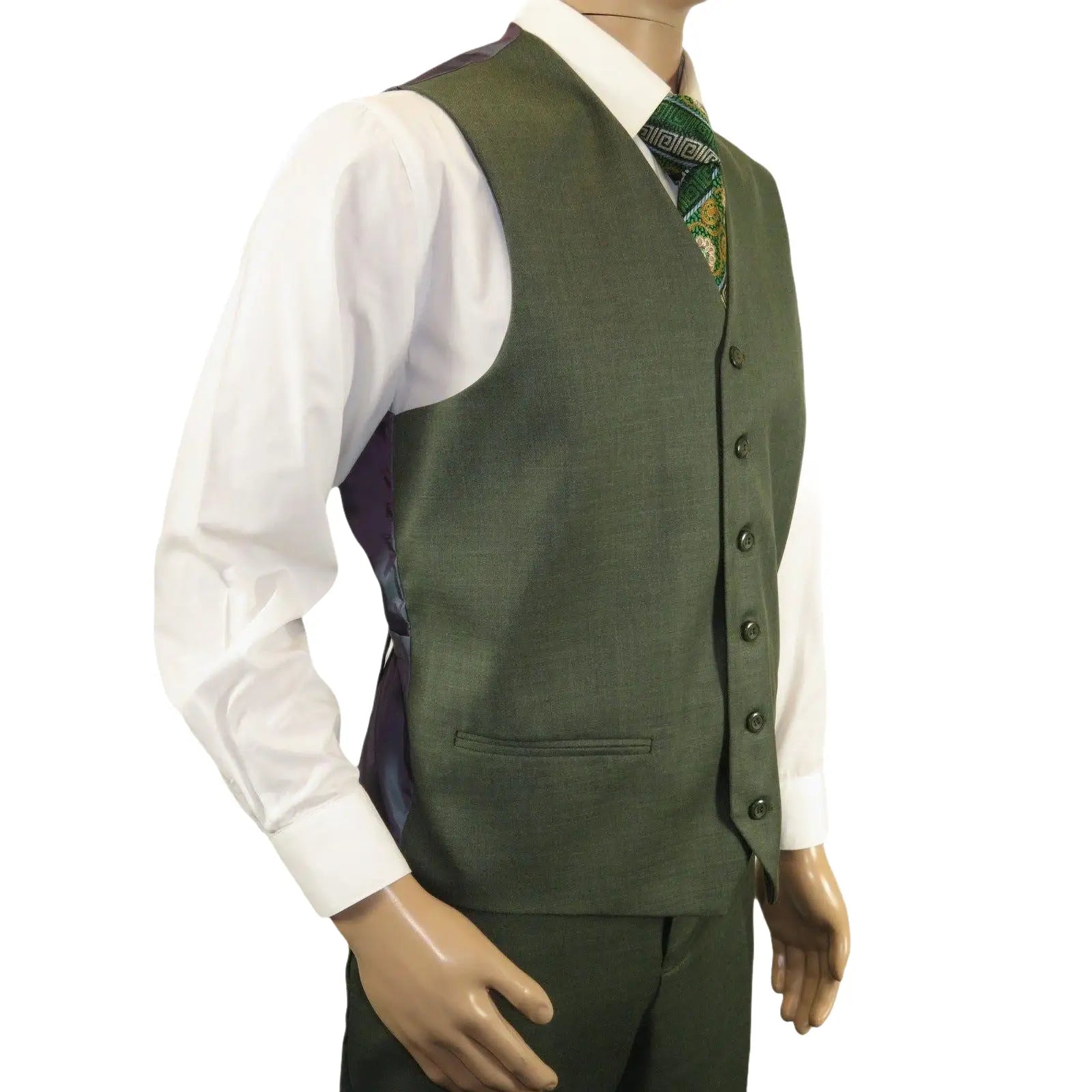 Men's VITALI Three Piece Suit Vested Sharkskin Sheen Vented M3090 Olive Green - J.Valintin Men's Wear Legend - 31913
