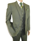 Men's VITALI Three Piece Suit Vested Sharkskin Sheen Vented M3090 Olive Green - J.Valintin Men's Wear Legend - 31913