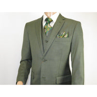 Men's VITALI Three Piece Suit Vested Sharkskin Sheen Vented M3090 Olive Green - J.Valintin Men's Wear Legend - 31913