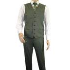 Men's VITALI Three Piece Suit Vested Sharkskin Sheen Vented M3090 Olive Green - J.Valintin Men's Wear Legend - 31913