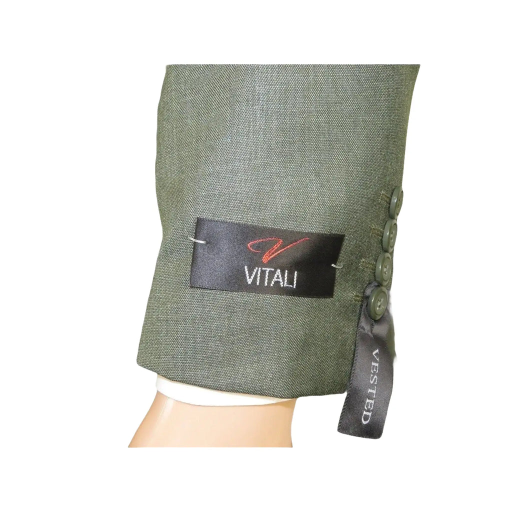 Men's VITALI Three Piece Suit Vested Sharkskin Sheen Vented M3090 Olive Green - J.Valintin Men's Wear Legend - 31913