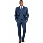 Mens Vitali Three Piece Suit Vested Sheen Sharkskin Business M3090 Ink blue