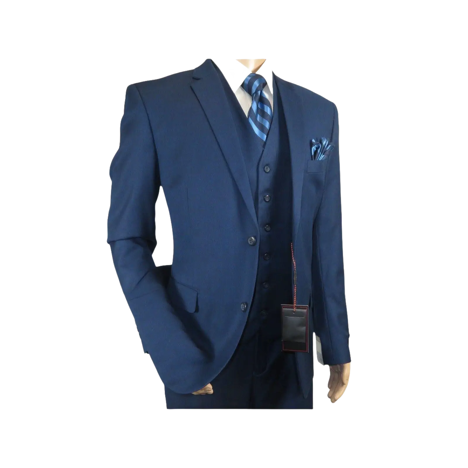 Mens Vitali Three Piece Suit Vested Sheen Sharkskin Business M3090 Ink blue - J.Valintin Men's Wear Legend - 93579