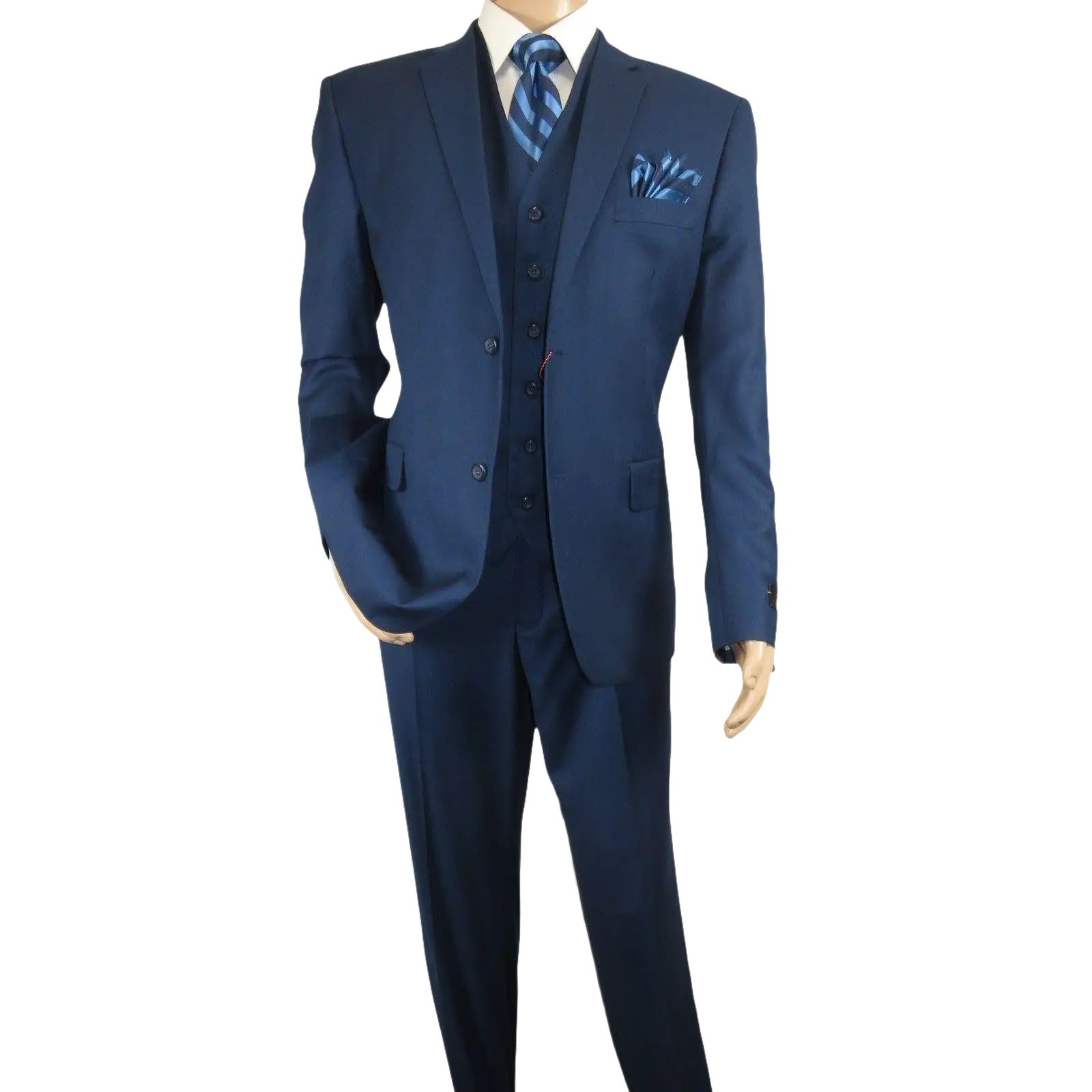 Mens Vitali Three Piece Suit Vested Sheen Sharkskin Business M3090 Ink blue - J.Valintin Men's Wear Legend - 93579