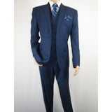 Mens Vitali Three Piece Suit Vested Sheen Sharkskin Business M3090 Ink blue - J.Valintin Men's Wear Legend - 93579