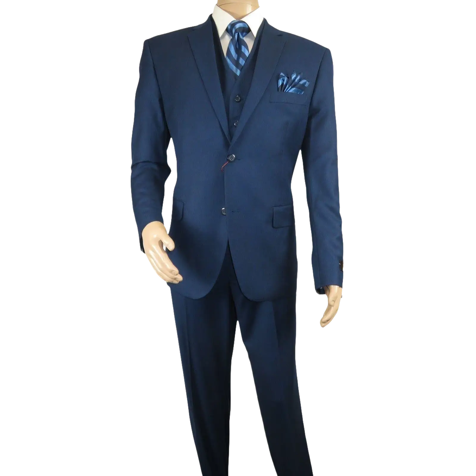 Mens Vitali Three Piece Suit Vested Sheen Sharkskin Business M3090 Ink blue - J.Valintin Men's Wear Legend - 93579