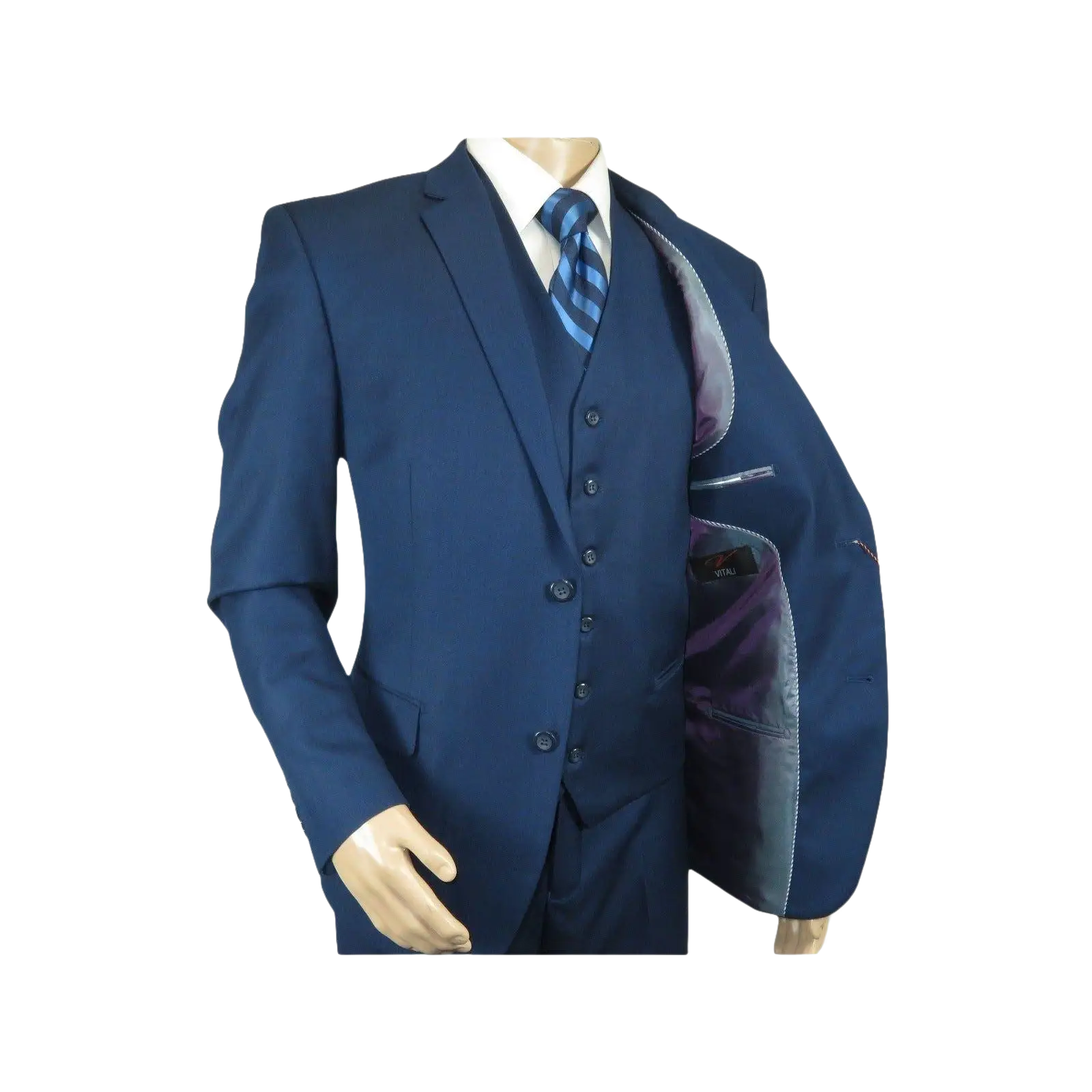 Mens Vitali Three Piece Suit Vested Sheen Sharkskin Business M3090 Ink blue - J.Valintin Men's Wear Legend - 93579