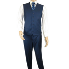 Mens Vitali Three Piece Suit Vested Sheen Sharkskin Business M3090 Ink blue - J.Valintin Men's Wear Legend - 93579