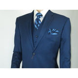 Mens Vitali Three Piece Suit Vested Sheen Sharkskin Business M3090 Ink blue - J.Valintin Men's Wear Legend - 93579