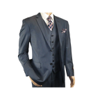 Mens Vitali Three Piece Suit Vested Sheen Sharkskin Business M3090 Navy blue - J.Valintin Men's Wear Legend - 28675