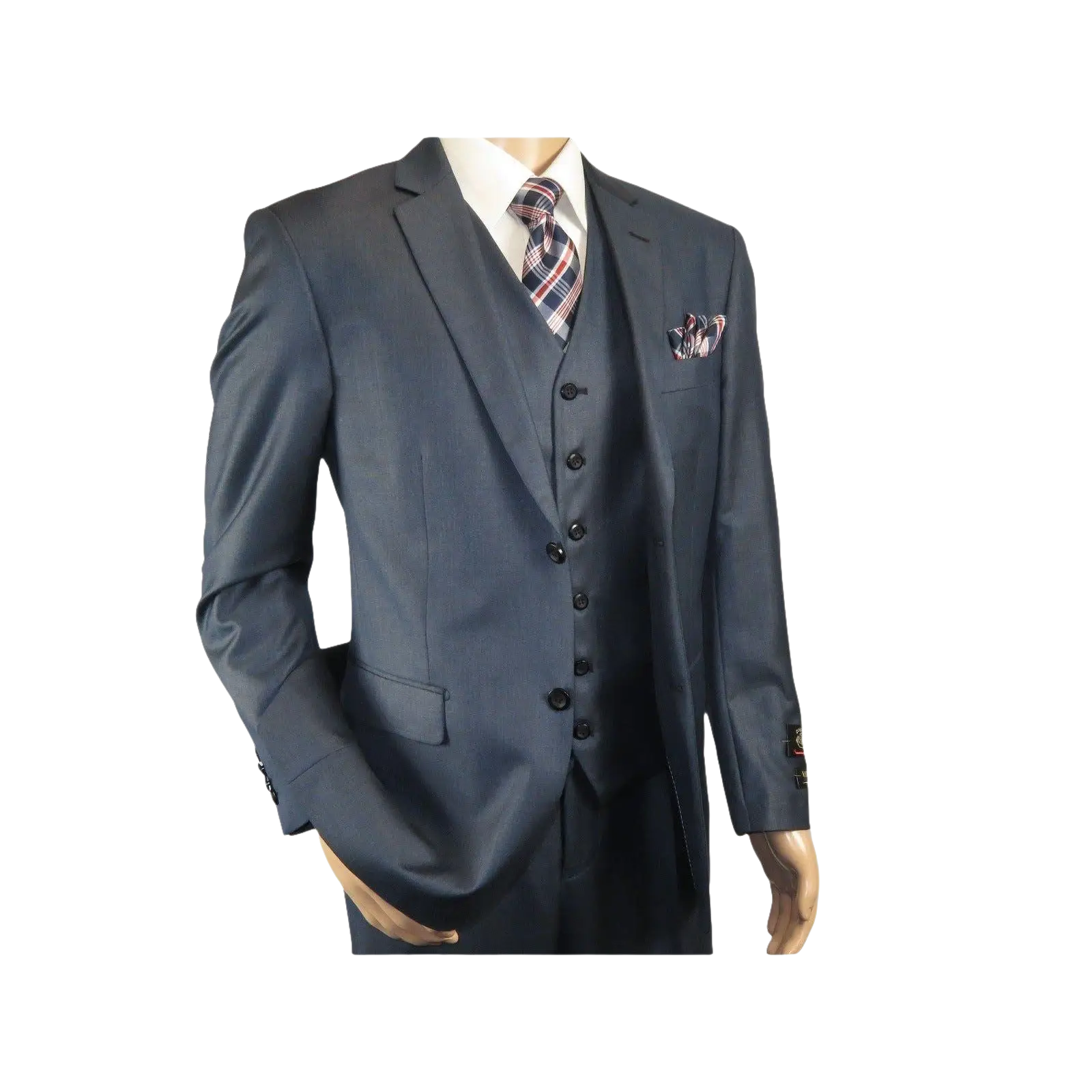 Mens Vitali Three Piece Suit Vested Sheen Sharkskin Business M3090 Navy blue - J.Valintin Men's Wear Legend - 28675