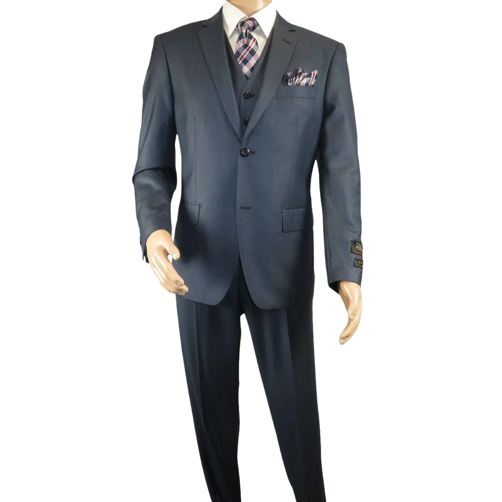 Mens Vitali Three Piece Suit Vested Sheen Sharkskin Business M3090 Navy blue - J.Valintin Men's Wear Legend - 28675