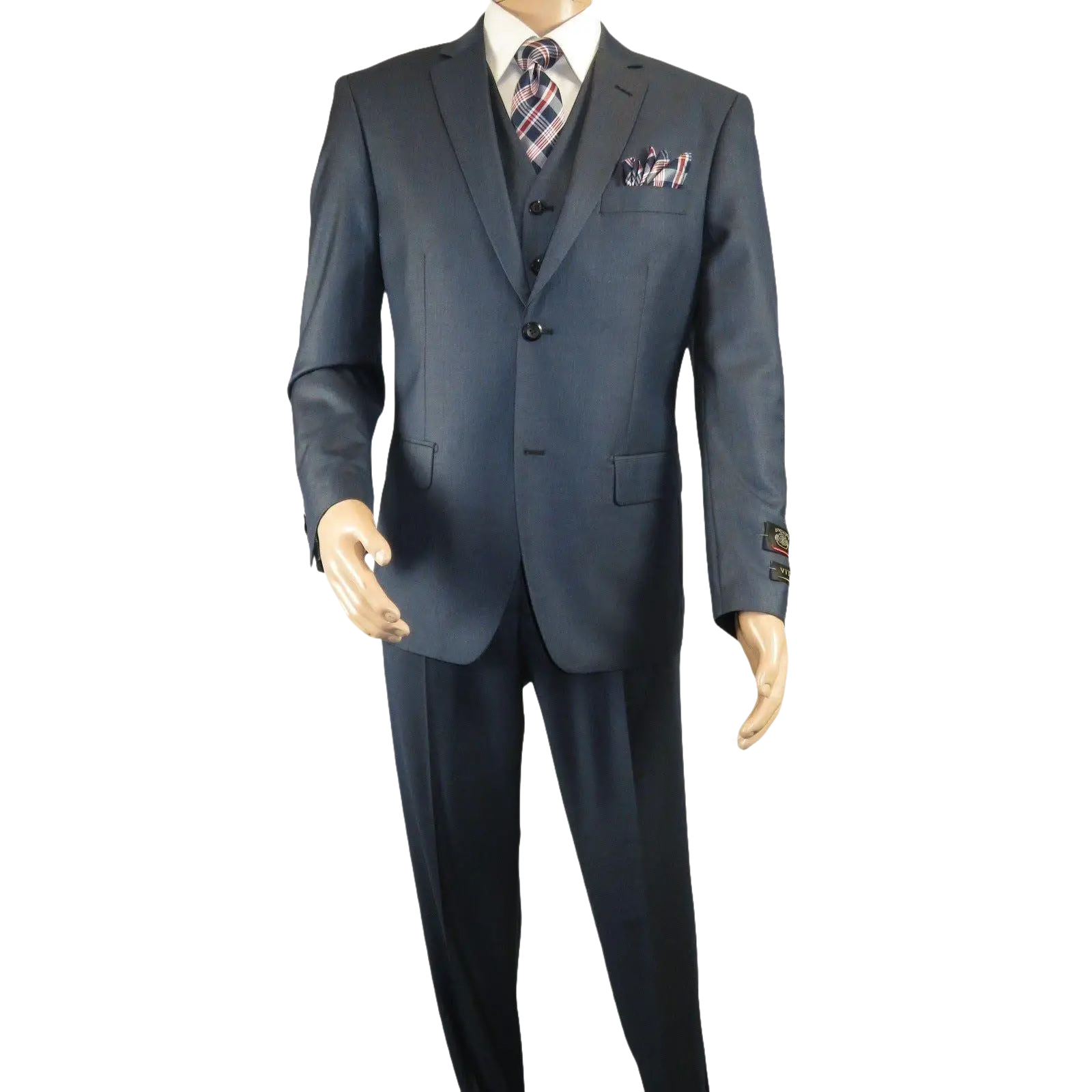 Mens Vitali Three Piece Suit Vested Sheen Sharkskin Business M3090 Navy blue - J.Valintin Men's Wear Legend - 28675