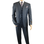 Mens Vitali Three Piece Suit Vested Sheen Sharkskin Business M3090 Navy blue - J.Valintin Men's Wear Legend - 28675