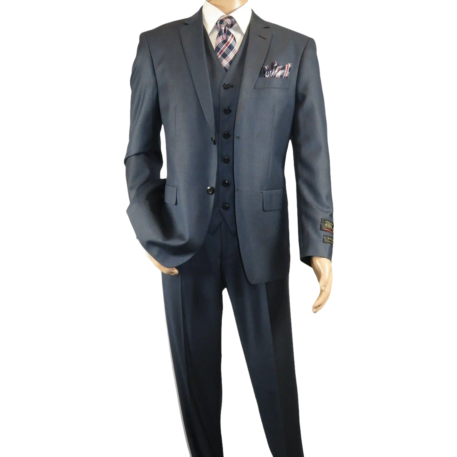 Mens Vitali Three Piece Suit Vested Sheen Sharkskin Business M3090 Navy blue - J.Valintin Men's Wear Legend - 28675