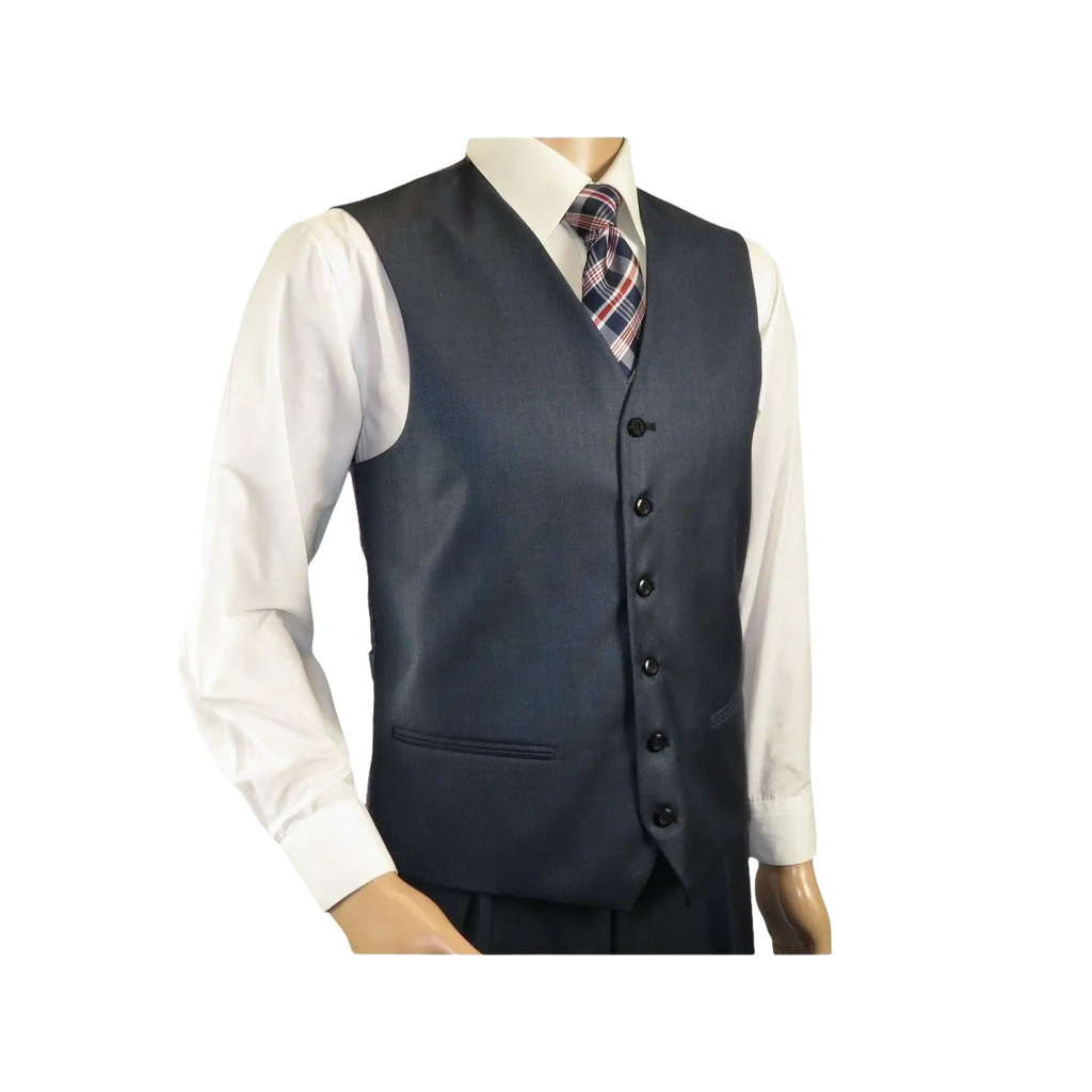 Mens Vitali Three Piece Suit Vested Sheen Sharkskin Business M3090 Navy blue - J.Valintin Men's Wear Legend - 28675