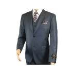 Mens Vitali Three Piece Suit Vested Sheen Sharkskin Business M3090 Navy blue - J.Valintin Men's Wear Legend - 28675