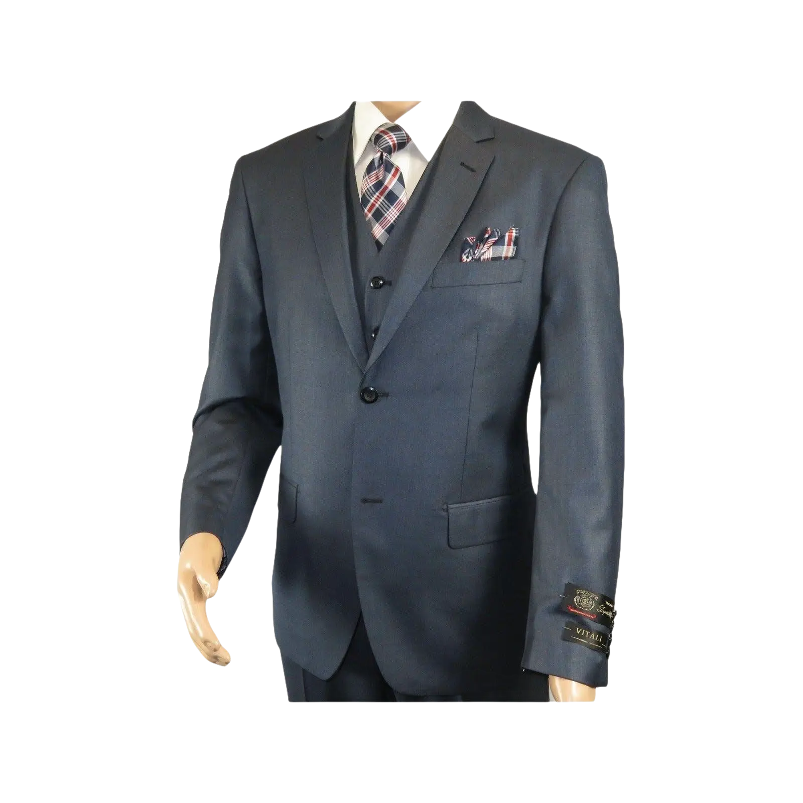 Mens Vitali Three Piece Suit Vested Sheen Sharkskin Business M3090 Navy blue - J.Valintin Men's Wear Legend - 28675