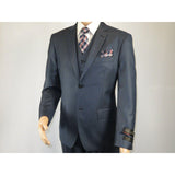 Mens Vitali Three Piece Suit Vested Sheen Sharkskin Business M3090 Navy blue - J.Valintin Men's Wear Legend - 28675