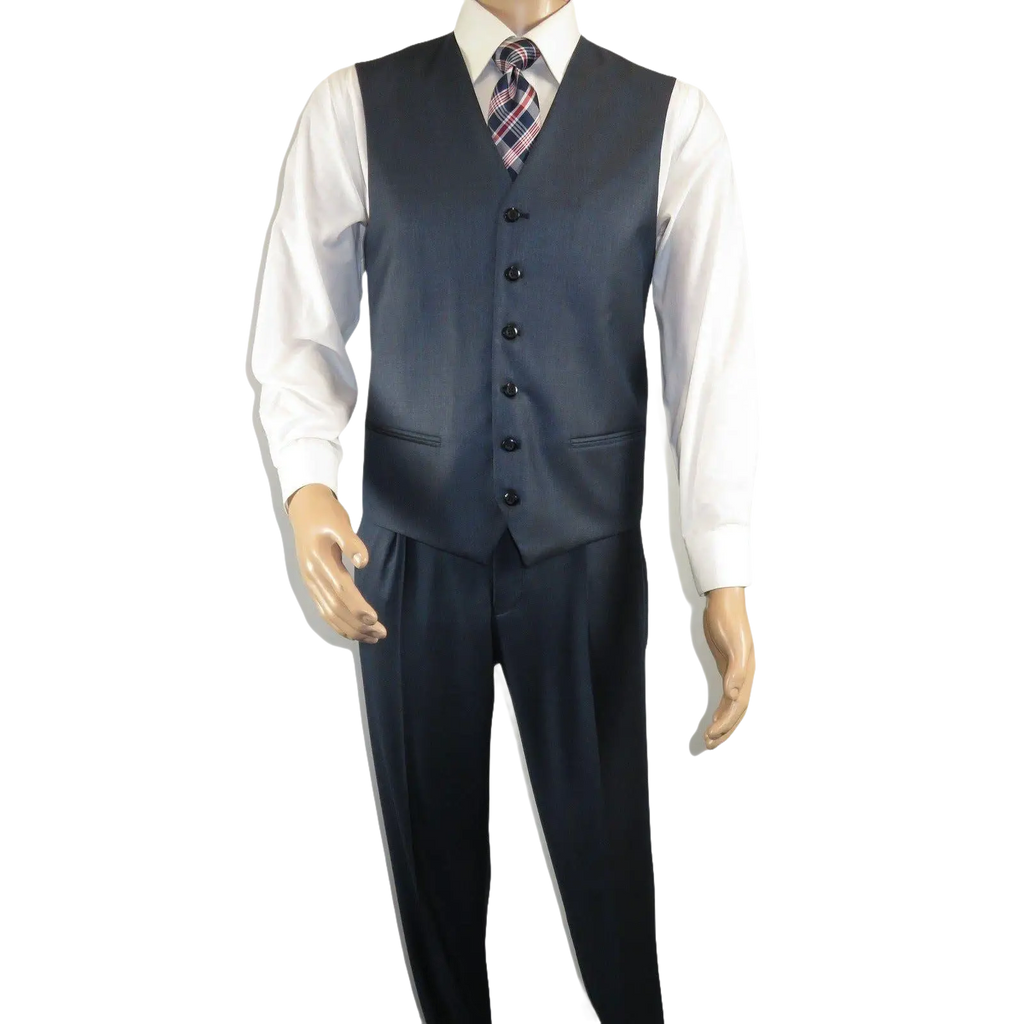 Mens Vitali Three Piece Suit Vested Sheen Sharkskin Business M3090 Navy blue - J.Valintin Men's Wear Legend - 28675