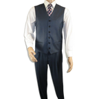 Mens Vitali Three Piece Suit Vested Sheen Sharkskin Business M3090 Navy blue - J.Valintin Men's Wear Legend - 28675