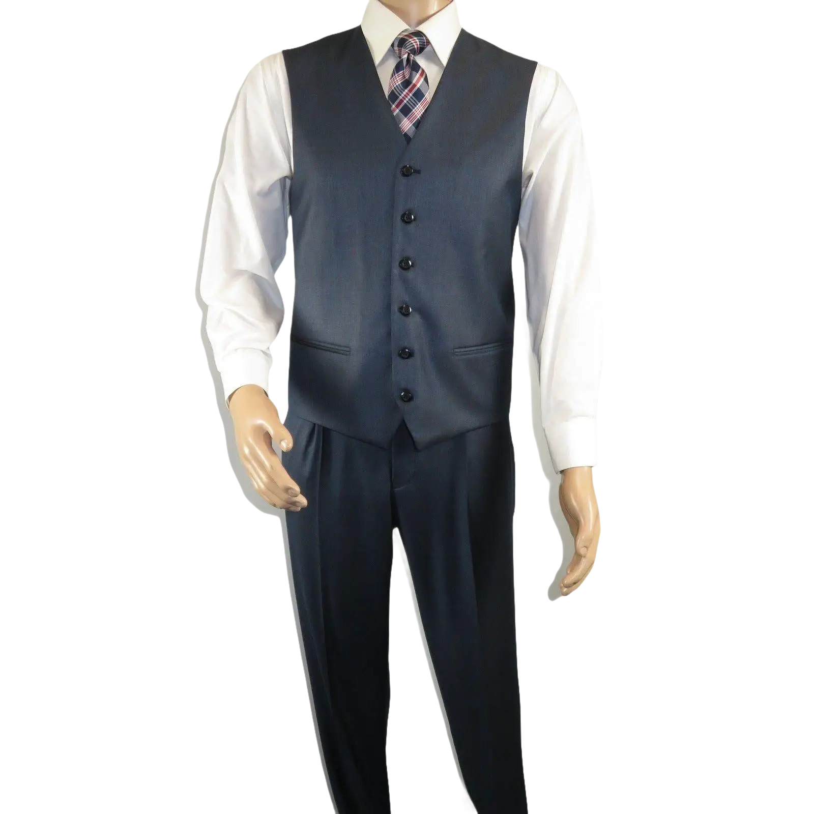 Mens Vitali Three Piece Suit Vested Sheen Sharkskin Business M3090 Navy blue - J.Valintin Men's Wear Legend - 28675