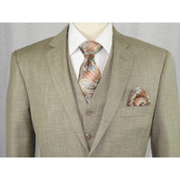 Mens Vitali Three Piece Suit Vested Shiny Sharkskin M3090 Beige oatmeal Classic - J.Valintin Men's Wear Legend - 31255