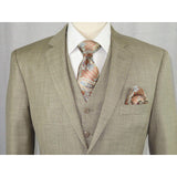 Mens Vitali Three Piece Suit Vested Shiny Sharkskin M3090 Beige oatmeal Classic - J.Valintin Men's Wear Legend - 31255