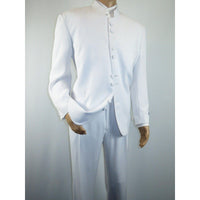 Mens Vittorio St. Angelo Banded Collar Suit Chinese Mandarin 056 White Size 46s - J.Valintin Men's Wear Legend - 8113