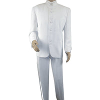 Mens Vittorio St. Angelo Banded Collar Suit Chinese Mandarin 056 White Size 46s - J.Valintin Men's Wear Legend - 8113