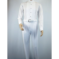 Mens Vittorio St. Angelo Banded Collar Suit Chinese Mandarin 056 White Size 46s - J.Valintin Men's Wear Legend - 8113