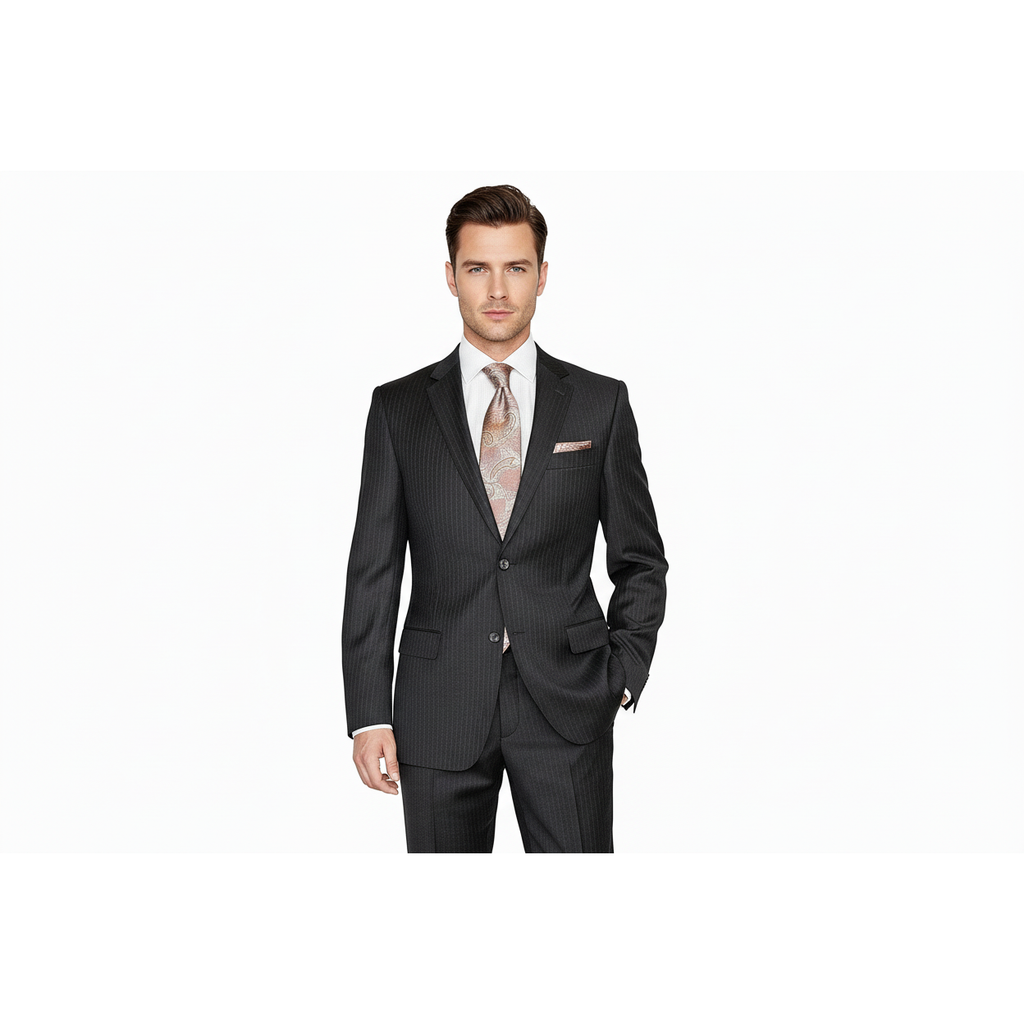 Mens Wool Cashmere Black Stripe Business Suit Giorgio Cosani Two Button 910