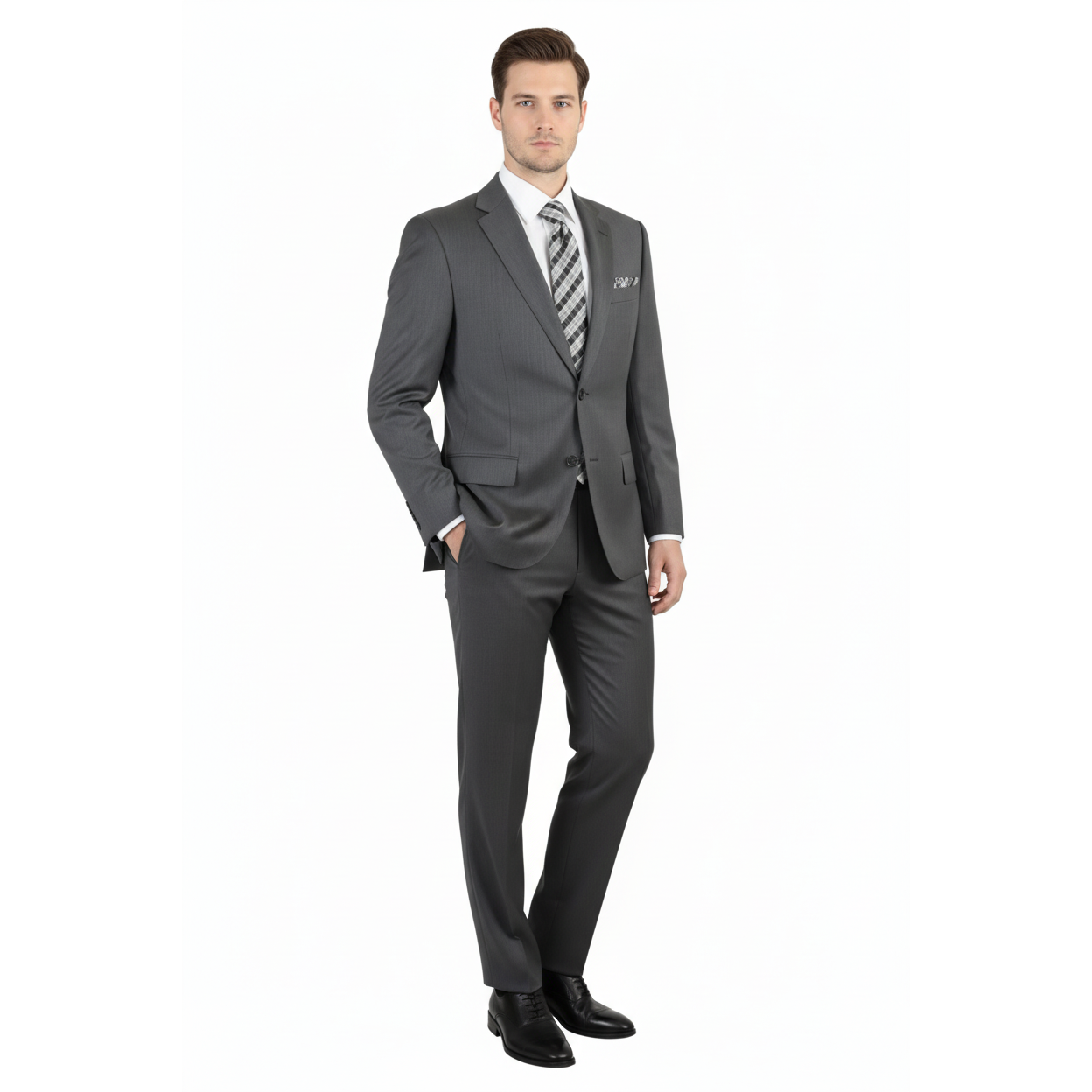 Men's Wool Cashmere Sharkskin Suit Giorgio Cosani Two Button 901 Charcoal Gray