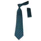 Men's Woven Tie Hankie Set J.Valintin Private Collection R24 Teal Stripe - J.Valintin Men's Wear Legend - 80196