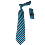 Men's Woven Tie Hankie Set J.Valintin Private Collection R24 Teal Stripe - J.Valintin Men's Wear Legend - 80196