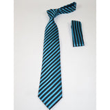 Men's Woven Tie Hankie Set J.Valintin Private Collection R24 Teal Stripe - J.Valintin Men's Wear Legend - 80196