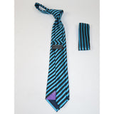 Men's Woven Tie Hankie Set J.Valintin Private Collection R24 Teal Stripe - J.Valintin Men's Wear Legend - 80196