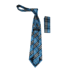 Men's Woven Tie Hankie Set J.Valintin Private Collection R37 Teal Blue Plaid - J.Valintin Men's Wear Legend - 95563