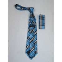 Men's Woven Tie Hankie Set J.Valintin Private Collection R37 Teal Blue Plaid - J.Valintin Men's Wear Legend - 95563